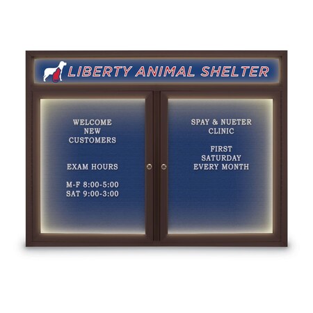 United Visual Products Indoor Enclosed Combo Board, 42"x32", Gold Frame/White Porc & Cobalt UVCB4232G-WHTPORC-COBACC